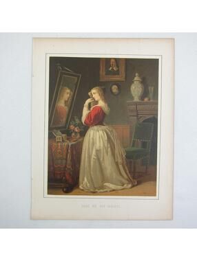 Antique 1862 Color Lithograph Lady At The Toilet German RARE